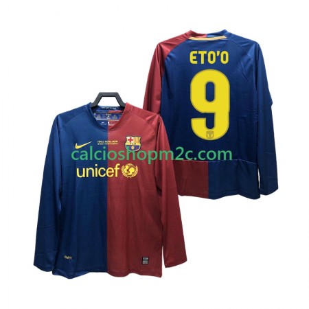 Barcellona ETO O 9 Champions League 2008 2009 Retro Maglia Prima Manica Lunga